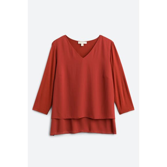 Michael Kors Layered V Neck 3/4 Sleeve Tunic Top Boho Minimal Fall Orange 2X - Picture 5 of 14